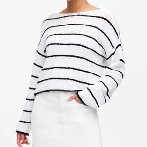 Madewell Boatneck Pullover Sweater Black Mini Stripe Size XS NWT